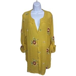 Fig and Flower Womens Tunic Top Size 3X Floral Embroidered Button Up Artsy Boho
